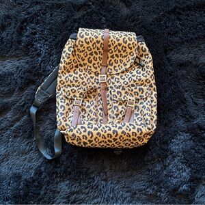 Leopard Print Canvas Backpack with Brown Trim